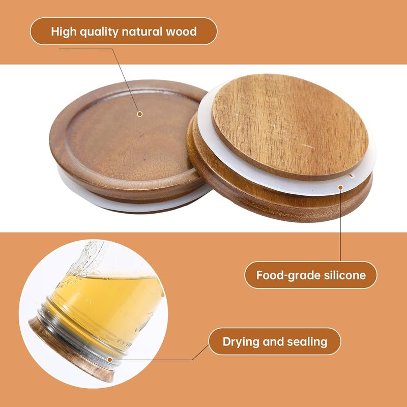 DingCo 12 Pack Wide Mouth Mason Jar Lids, Reusable Canning Lids with Wooden and Silicone Seals - Perfect for Canning and Preserving in Mason Jars, Brown (12PCS Wide Lids) - Image 4